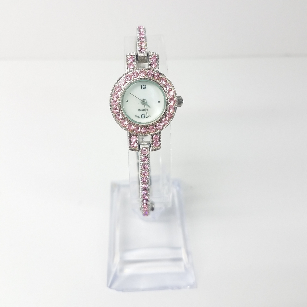 Pink Rhinestone Stainless Steel Watch
